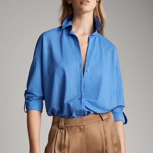 Massimo Dutti loose fitting blue shirt with rolled up sleeves